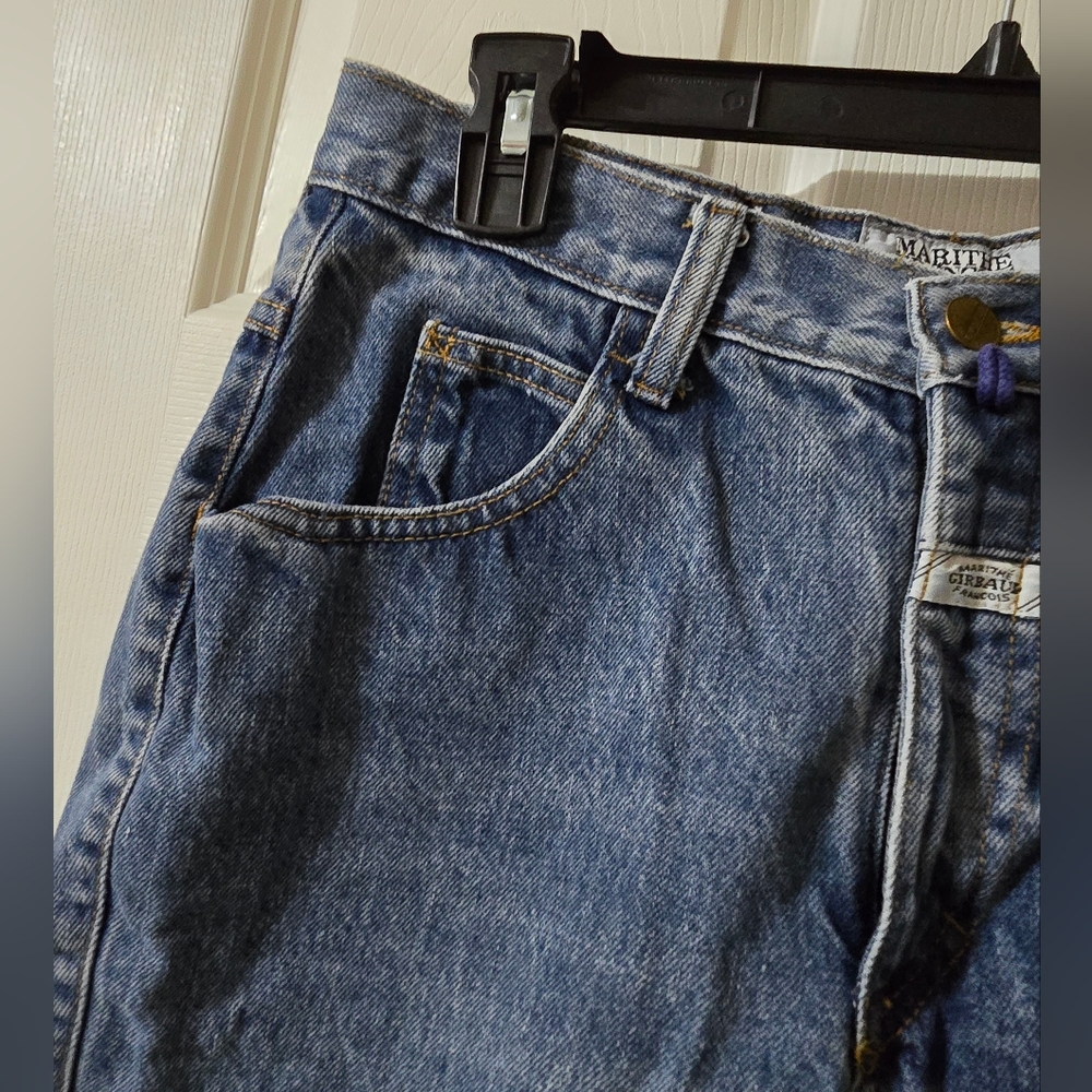 Vintage 90s Marithe Francois Girbaud Femme Stonewash Denim Long Cut-Off Shorts. - Picture 3 of 13